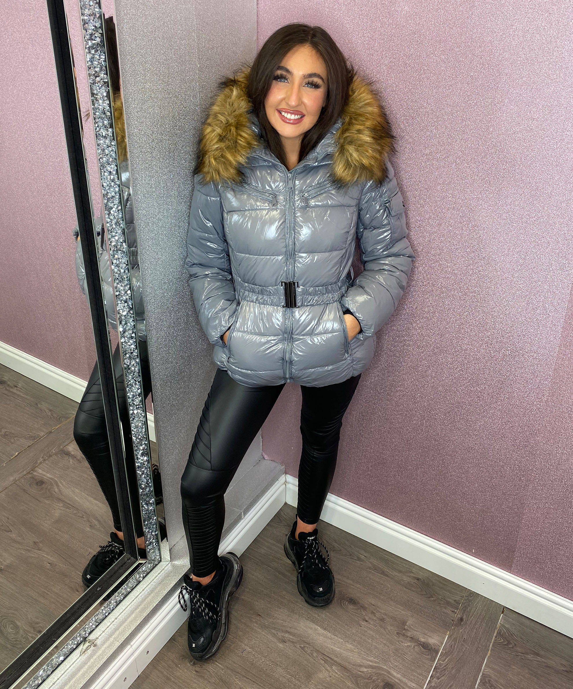 Faux Fur Hooded Belted Jacket – Womens 