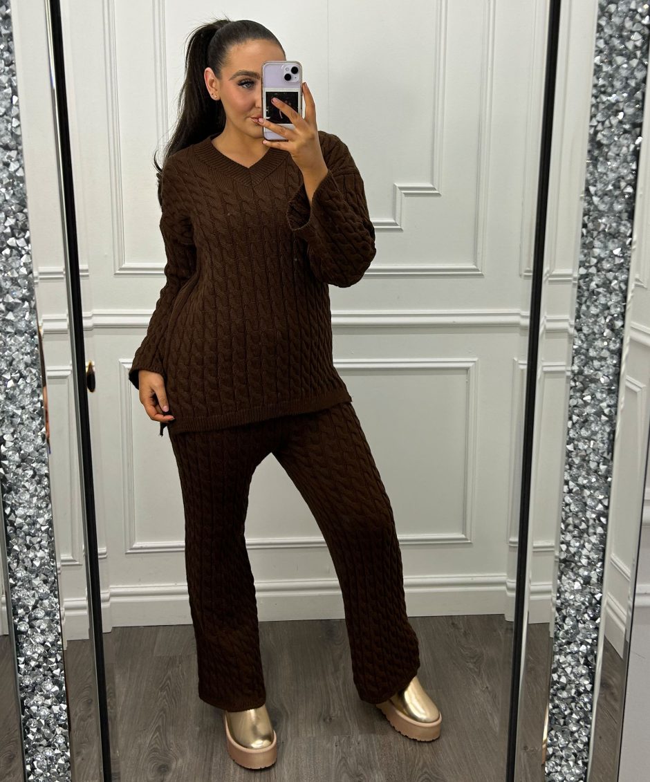 BROWN CABLE KNIT CO ORD copy