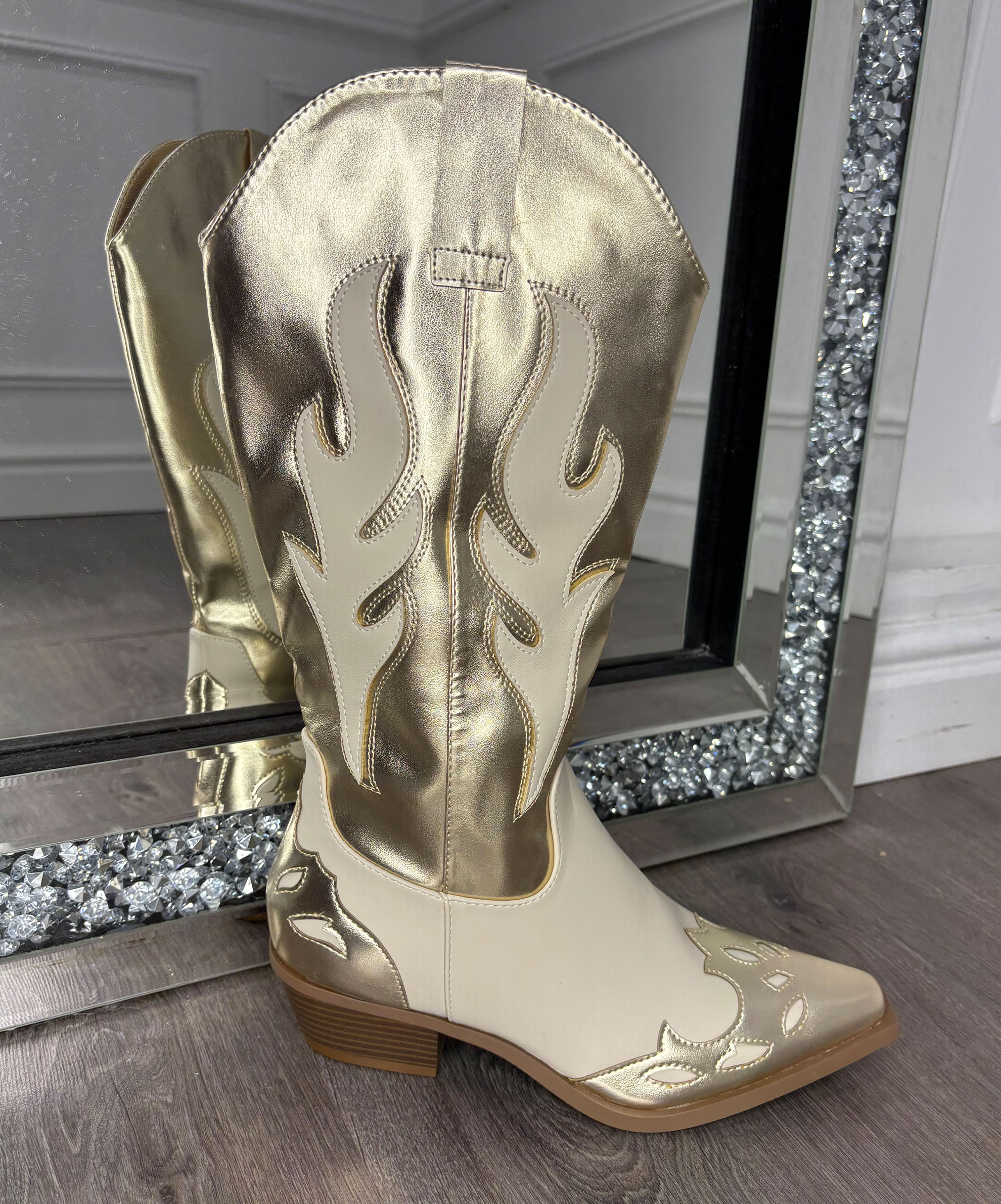 white and gold cowboy boots