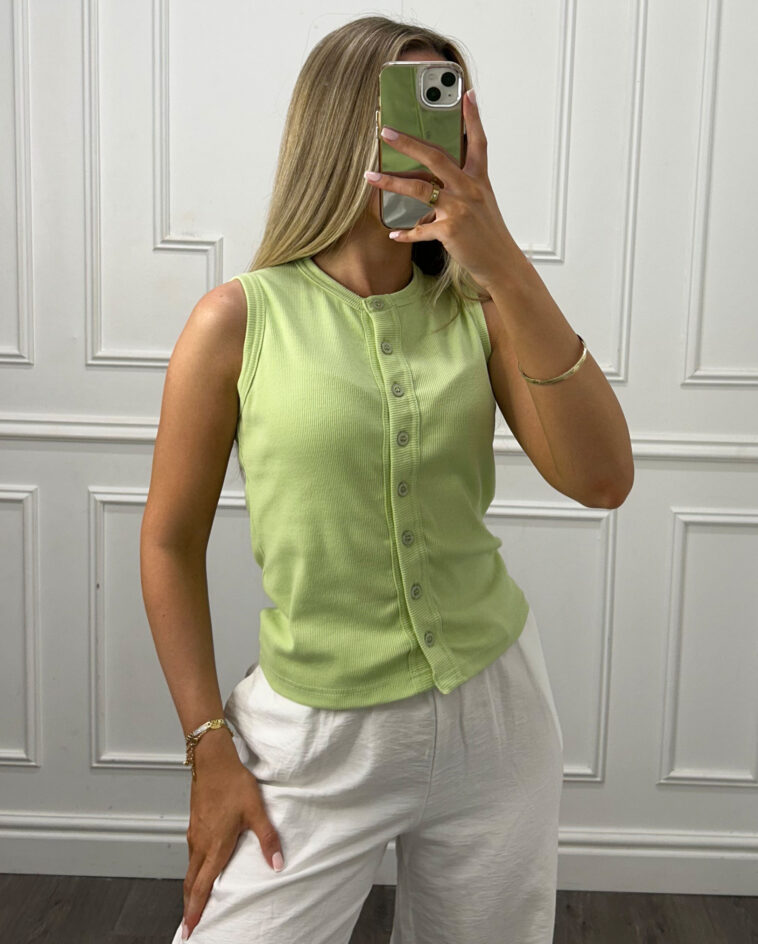 Button Front Ribbed Vest Top