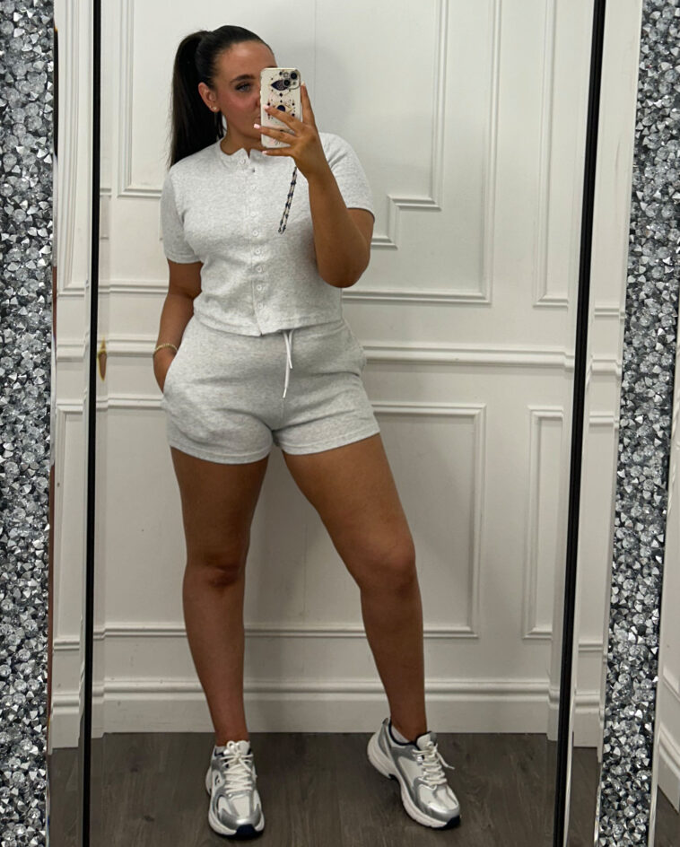 Button Front Ribbed Shorts Set