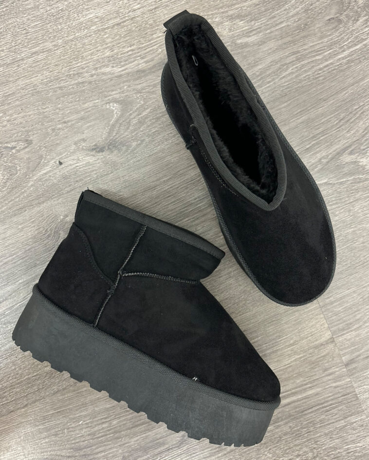 Black Faux Suede Platform Boots