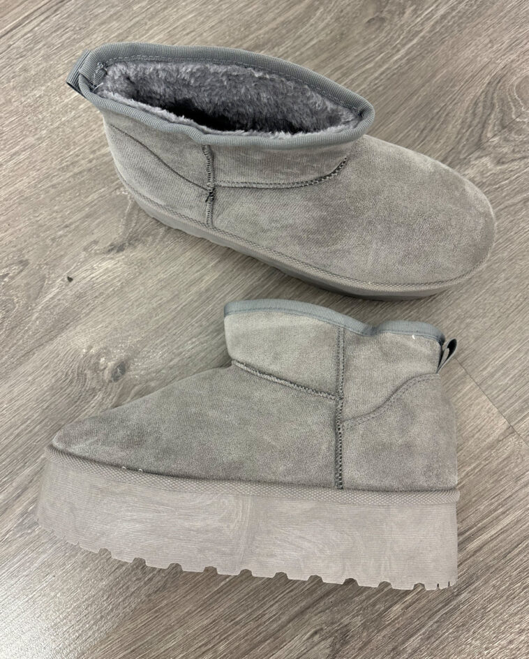 Grey Faux Suede Platform Boots