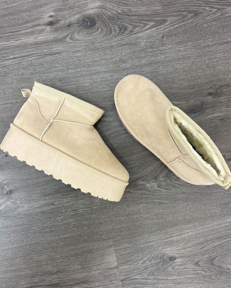 Beige Faux Suede Platform Boots