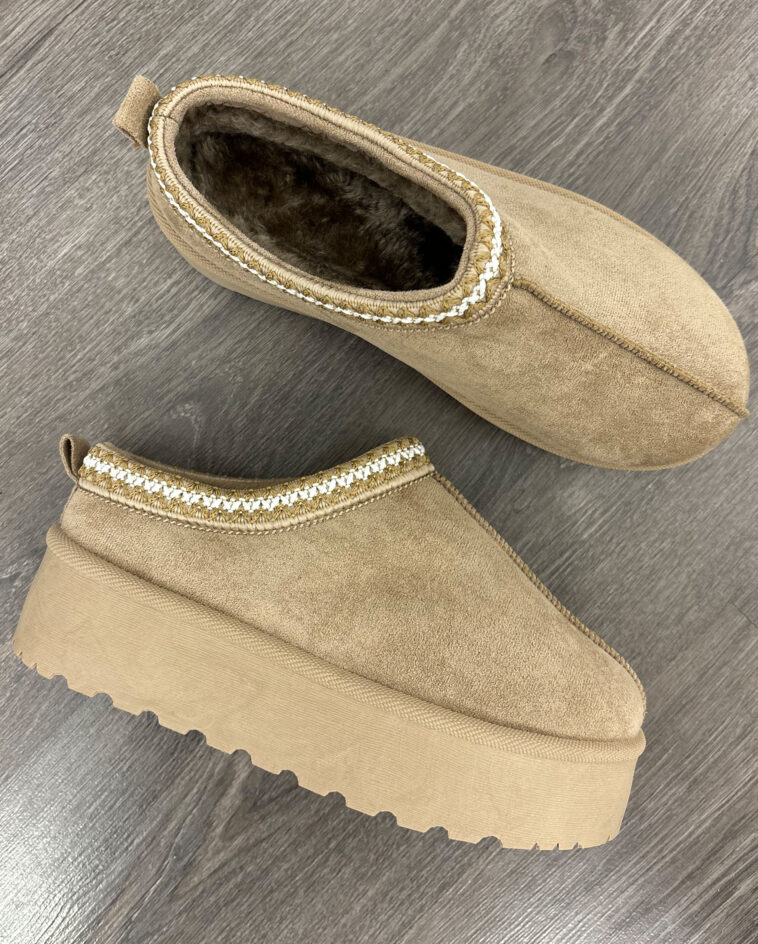 Beige Faux Suede Platforms