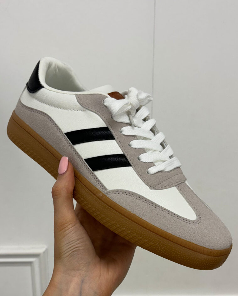 White/Grey Stripe Trainer