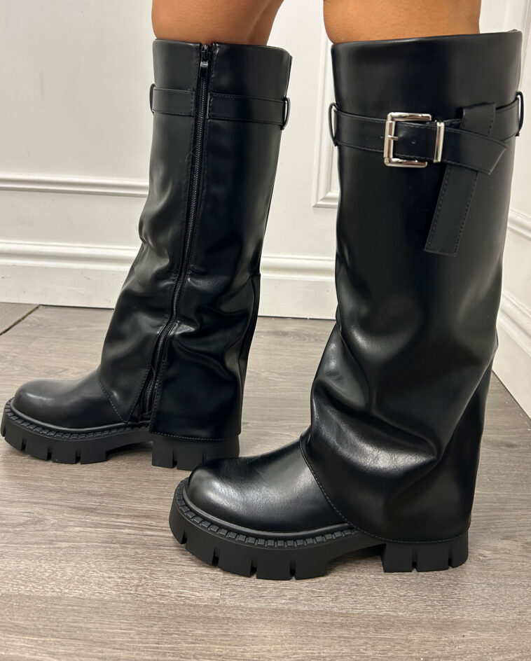 Black Fold Over Buckle Boots