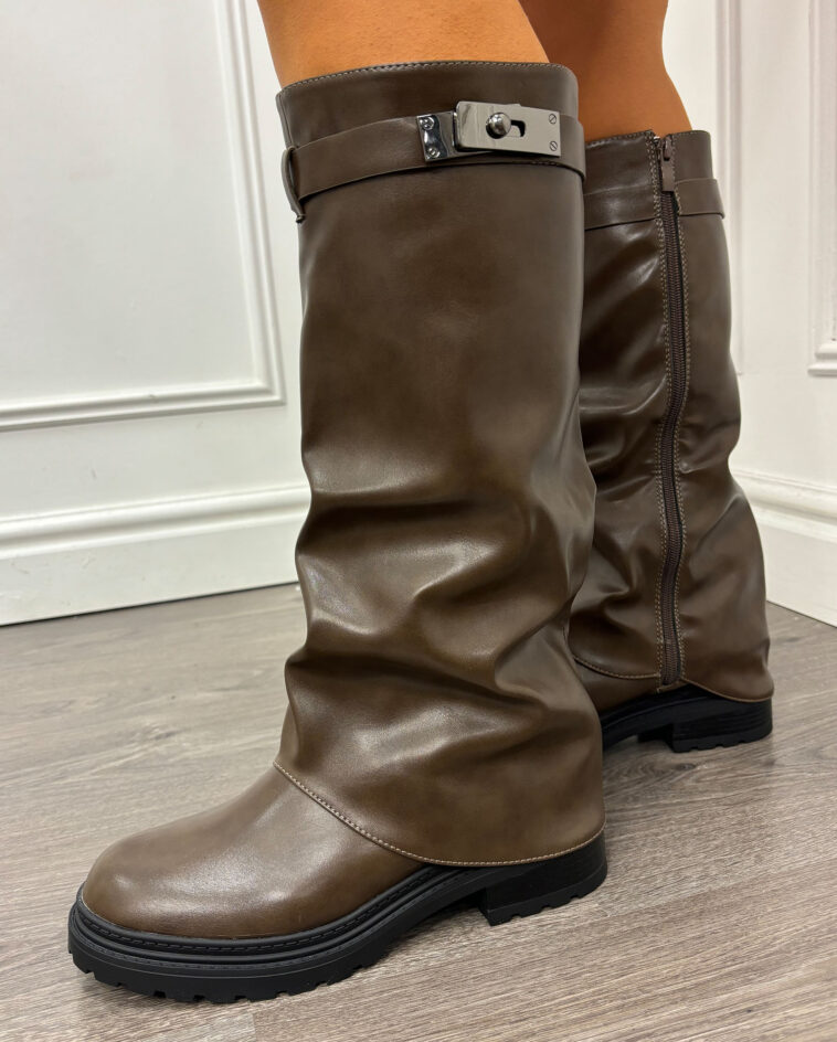 Faux Leather Lock Boots