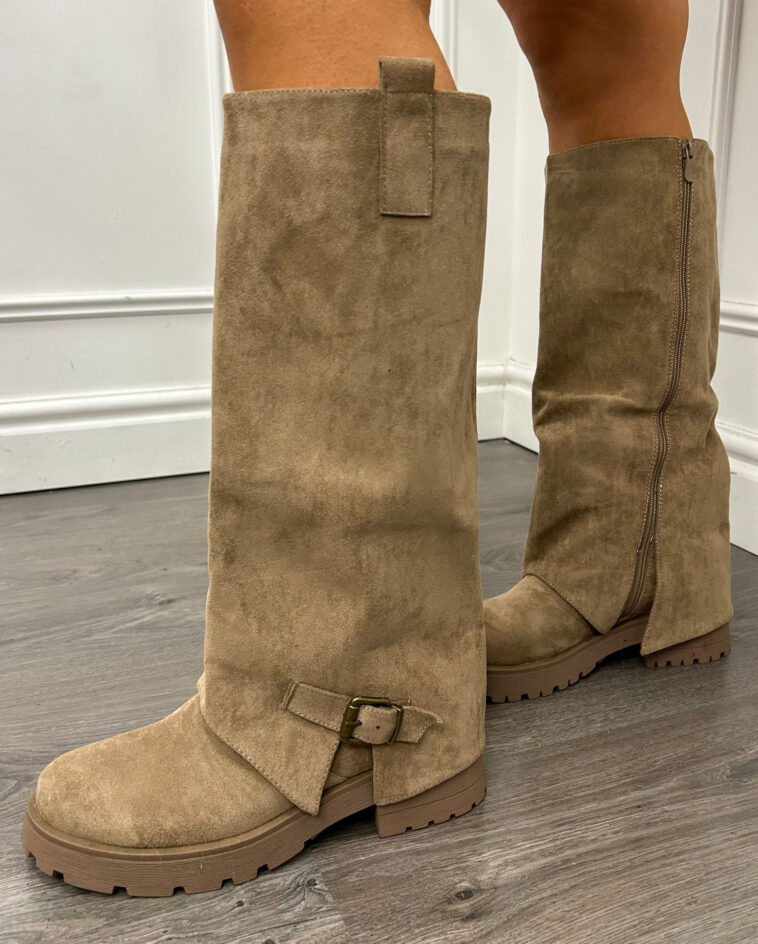 Faux Suede Fold Over Boots