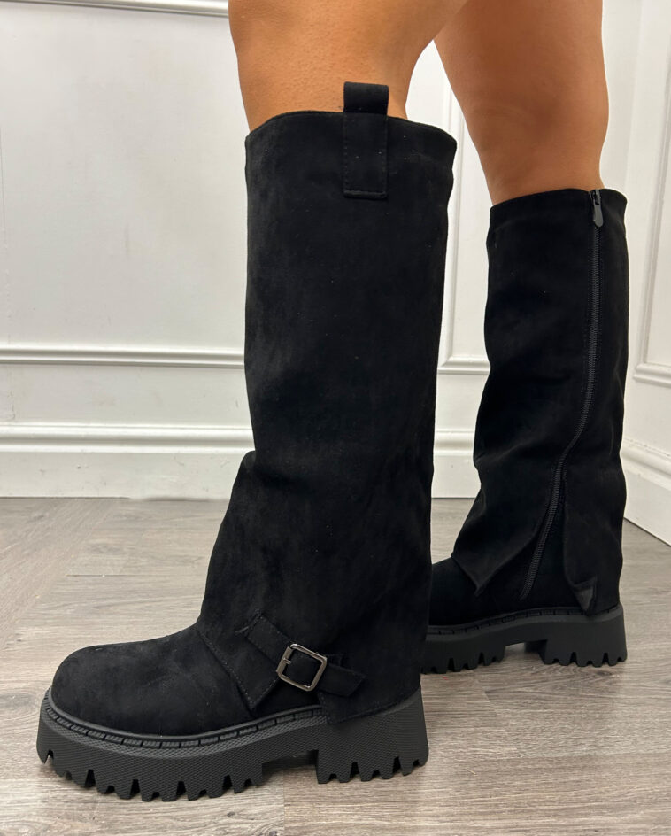 Faux Suede Platform Fold Over Boot