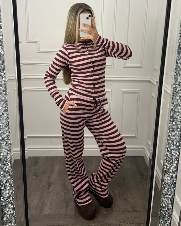 Ariana Striped Rib Button Front Trouser Co Ord