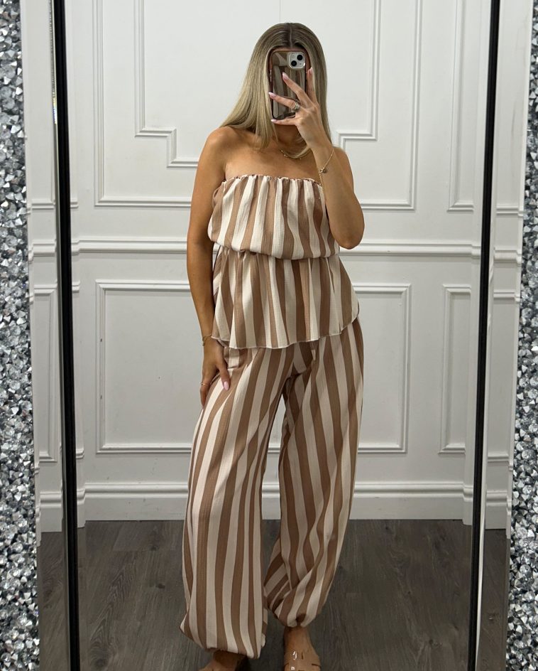 Striped Bardot Top & Trousers Co Ord