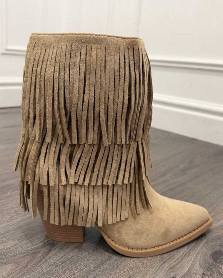 Faux Suede Fringe Ankle Boots